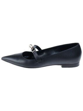 Hermes Kelly Pumps Flat Shoes Leather Silver Black